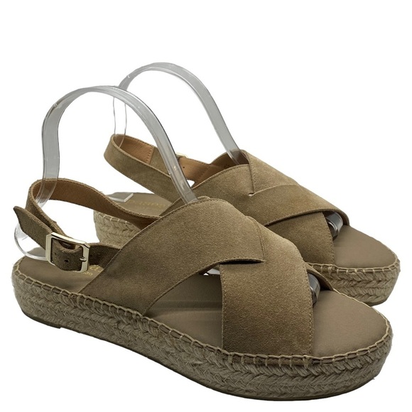 Paseart Women's Tan Suede Leather Cross Strap Espadrille Slingback Sandals 40 - Picture 2 of 11